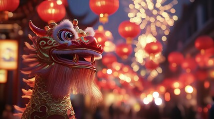 Celebrate Chinese New Year Spring, Chinese dragon is performing in the city center during the Spring Festival