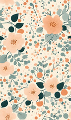 Fototapeta premium floral flower and leaf elements modern doodle illustrator seamless pattern for wallpaper or background