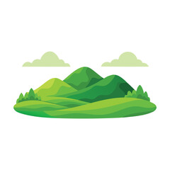 Green hills lanscape isolated flat vector illustration on white background
