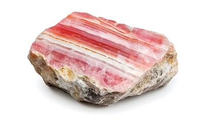 Banded rhodochrosite mineral specimen with pink and white layers.