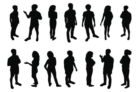 Axonometric people silhouettes set isolated flat vector illustration on white background