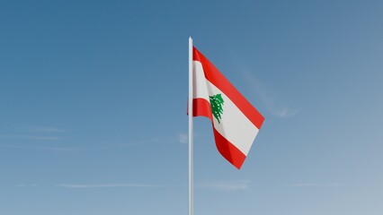 Lebanon flag on blue sky 3d illustration image