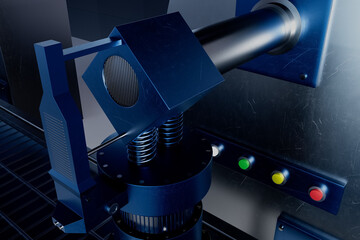 A blue object with a black and white button on it