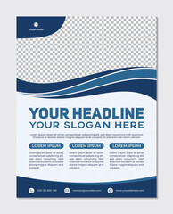 Simple wave design blue background business flyer brochure template