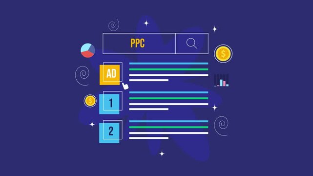 PPC advertising campaign, pay per click ads display before organic search results, SEO marketing concept.