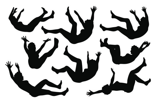Falling people silhouettes set isolated flat vector illustration on white background
