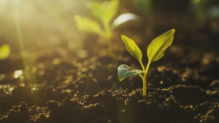 Young Sprout Emerging From Rich Dark Soil