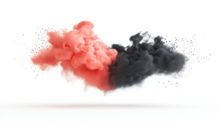 Abstract color smoke in shades of red and black swirling together on a white background, creating a dynamic visual effect for artistic designs and creative concepts