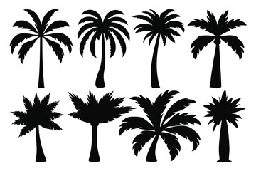 Naklejka premium Palm tree silhouettes set isolated flat vector illustration on white background