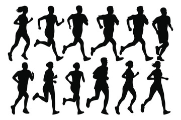 Runner silhouettes set isolated flat vector illustration on white background