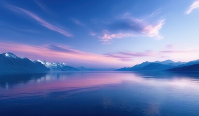 Fototapeta premium mountains are reflected in the water of a lake at sunset