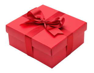 Gift box with red ribbon bow isolated on white background png transparent clipart.