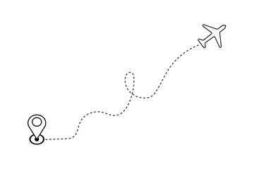 Airplane's flight path with a dashed line trace and a start point marker