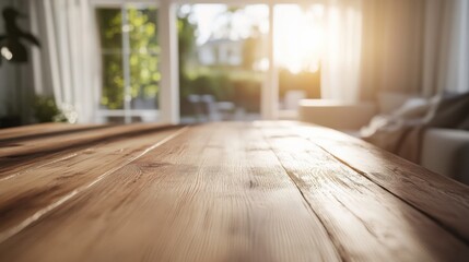 Contemporary Wooden Table Bathed in Soft Sunlight