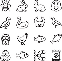 Naklejka premium vector silhouette outline web animals and insect icons 