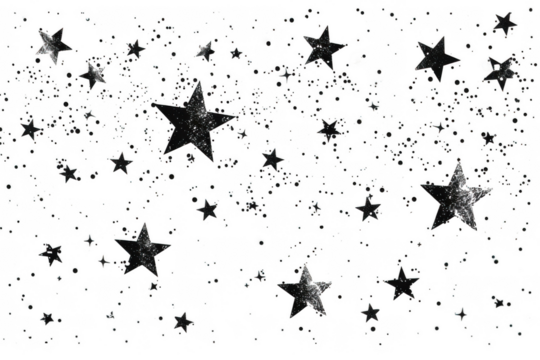 Stars and Bubbles Dance on a Black Background with Celestial Theme.