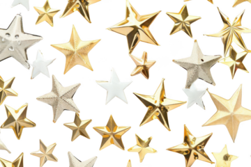 Golden and Silver Stars Shine Brightly Against a Dark Backdrop, Celestial Theme.