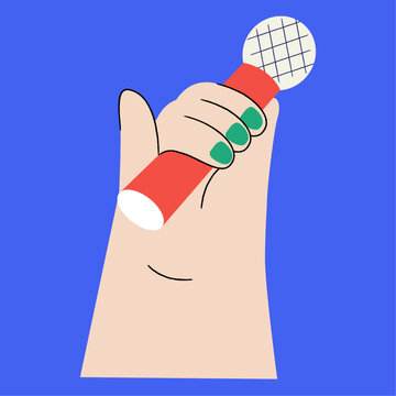 &nbsp;Hand holding a microphone Flat Vector Illustration