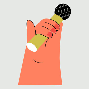 &nbsp;Hand holding a microphone Flat Vector Illustration