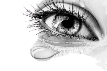 Eye Shedding Tears with Long Lashes and Sadness Theme