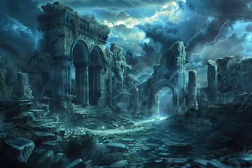 Ruined Stone Archway Under a Stormy Sky