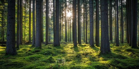 Fototapeta premium Windproof forest showcasing resilience against the elements, offering a unique glimpse into nature s power. Experience the beauty of a windproof forest with its strong, protective environment.