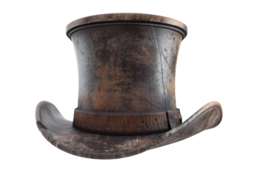 Old Leather Hat Rests on Black Background, Vintage Headwear Fashion Accessory.