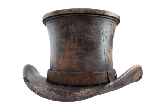 Old Leather Hat Rests on Black Background, Vintage Headwear Fashion Accessory.