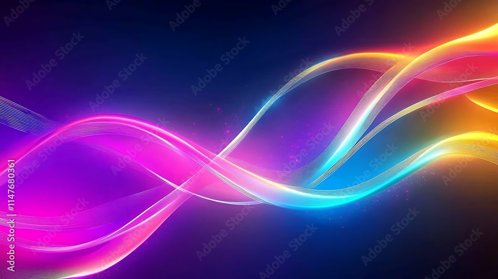 Poster abstract art featuring vibrant neon waves with dynamic colorful swirls glowing energy create a capti
