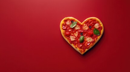 Fototapeta premium Heart shaped pepperoni pizza served on color background,Set of Valentine day,love and romantic banner,dating couple,dinner holiday meal concept,Romantic wedding.