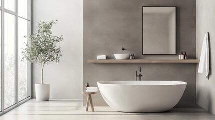 Fototapeta premium Minimalist modern guest bathroom with clean, elegant design. Featuring neutral tones and sleek fixtures