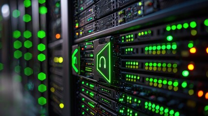 Fototapeta premium Digital Shield Protecting Interconnected Servers: Cybersecurity Concept