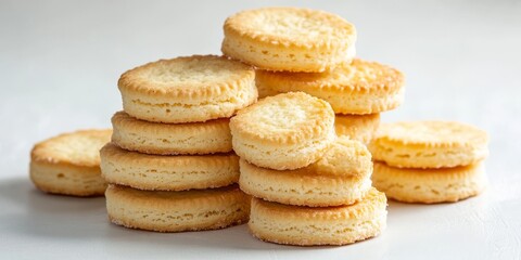 Delicious biscuits made with butter and sugar, beautifully arranged on a white background, featuring the delightful texture and flavor of butter infused sugar biscuits that tempt every palate.