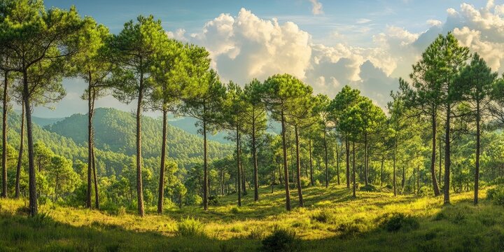 Parasol pines create a stunning landscape, showcasing the beauty of nature. This image captures the essence of parasol pines, highlighting their unique characteristics and tranquil surroundings.