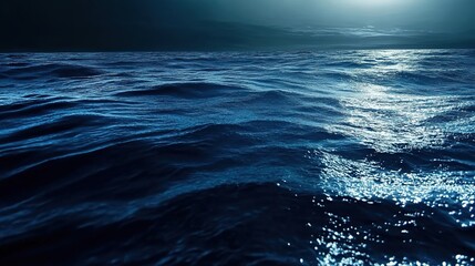 Fototapeta premium The deep, dark blue sea water, rich in color and mystery, captures the essence of the vast ocean. The water’s intense blue hue creates a sense of depth and tranquility, symbolizing the calmness 