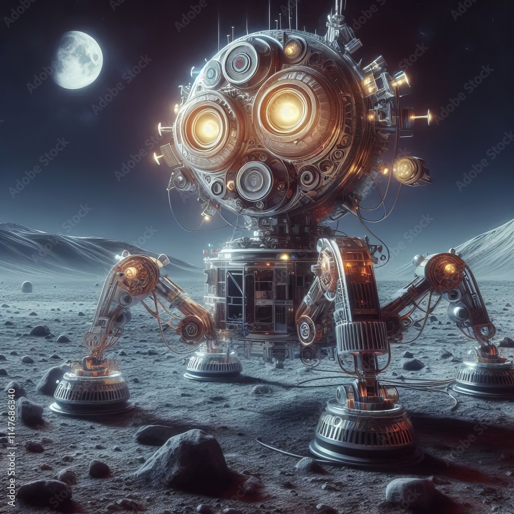 Wall mural robotic lunar lander an autonomous robot collecting samples from