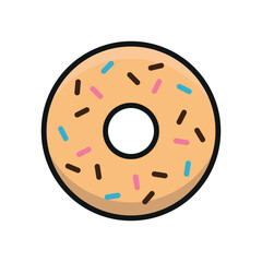 Doughnut Food Icon showcases a fun and colorful style, ideal for highlighting snack businesses, cafes, or playful food-related branding