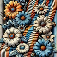 Obraz premium s Floral Pattern Bold bright daisies in psychedelic arrangements