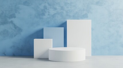 Minimalist White and Blue Geometric Display Platforms