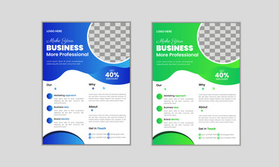 Creative Corporate Colourful Business Flyer Template Design set with blue and green colour, abstract business flyer, professional a4 leaflet design vector.