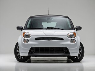 A modern micro car photographed directly from the front