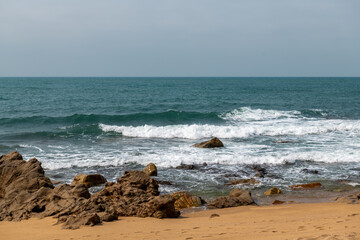 The coastal scenery at Xiaodongtian Scenic Area in Sanya City, Hainan Province, China.