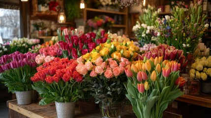 A florist arranging vibrant flowers.