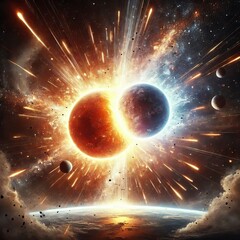 Planetary Collision Two planets colliding creating a spectacular
