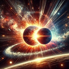 Planetary Collision Two planets colliding creating a spectacular