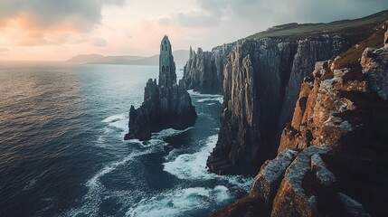 Coastal Tower Ruins on Dramatic Cliffs at Sunset