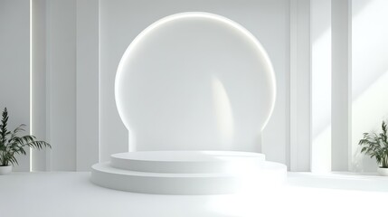 Minimalist White Platform Display Setting With Plants