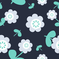 Vintage seamless floral pattern. Liberty style background of small mauve and lilac flowers. Small flowers scattered over a white background. Stock vector for printing on surfaces. Realistic flowers.