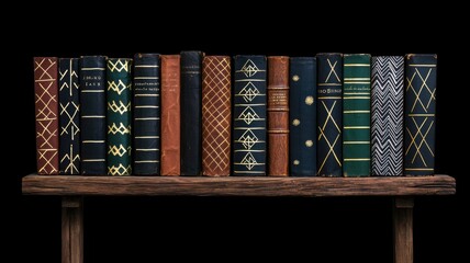 Naklejka premium Vintage Leather Bound Bookshelf Decor Library Reading Knowledge Education