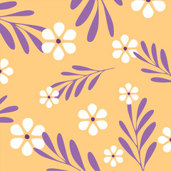 Vintage seamless floral pattern. Liberty style background of small mauve and lilac flowers. Small flowers scattered over a white background. Stock vector for printing on surfaces. Realistic flowers.